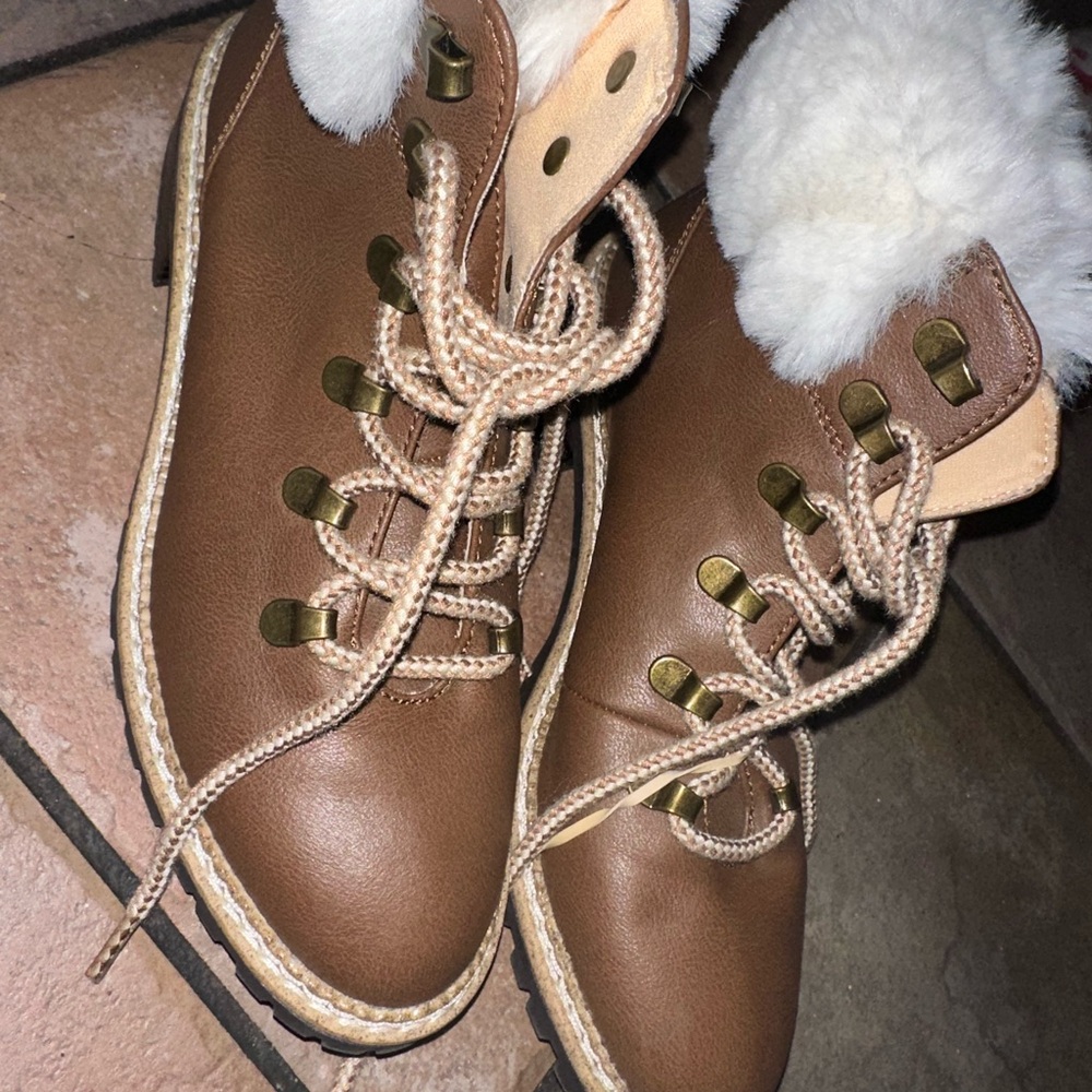 Express Tan Ankle Boots with Sherpa Lining